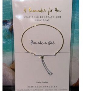 Lucky Feather You Are A Star 14k Gold Dipped Wire Cuff Reminder Bracelet RB-STAR